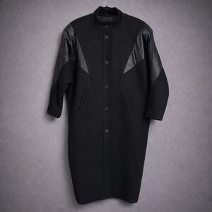 Vintage Le Château Wool Coat w/ Leather Shoulders | Made in Canada (circa 1990s)